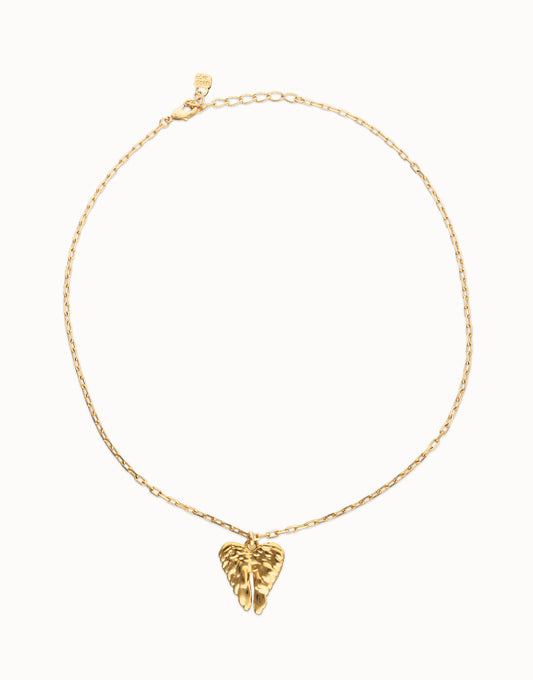 Short Necklace With Wing Detail - Gold