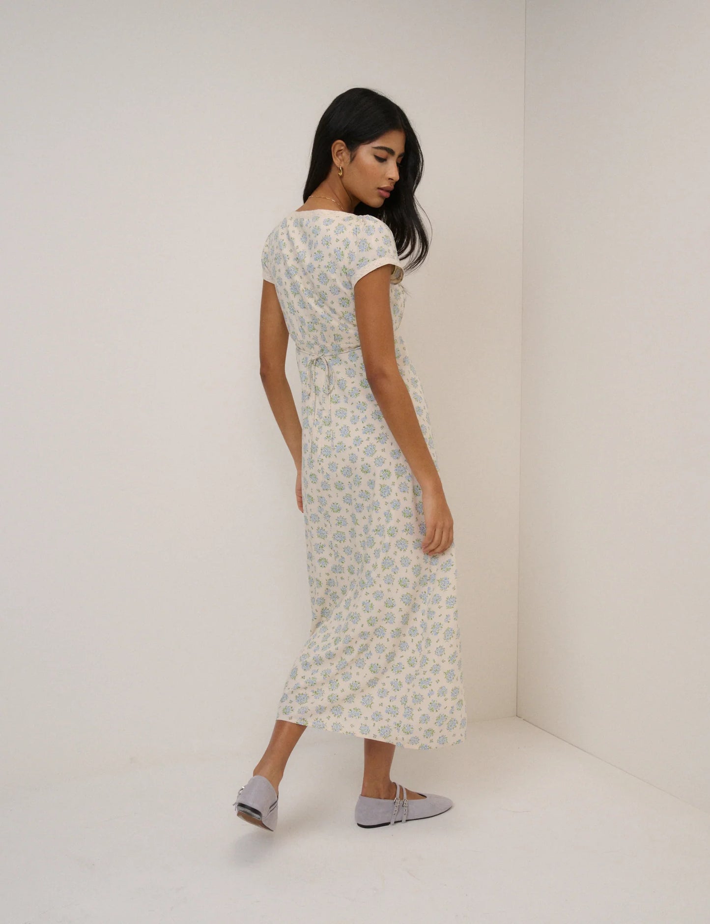 Blue Ditsy Floral Charlotte Midi Dress