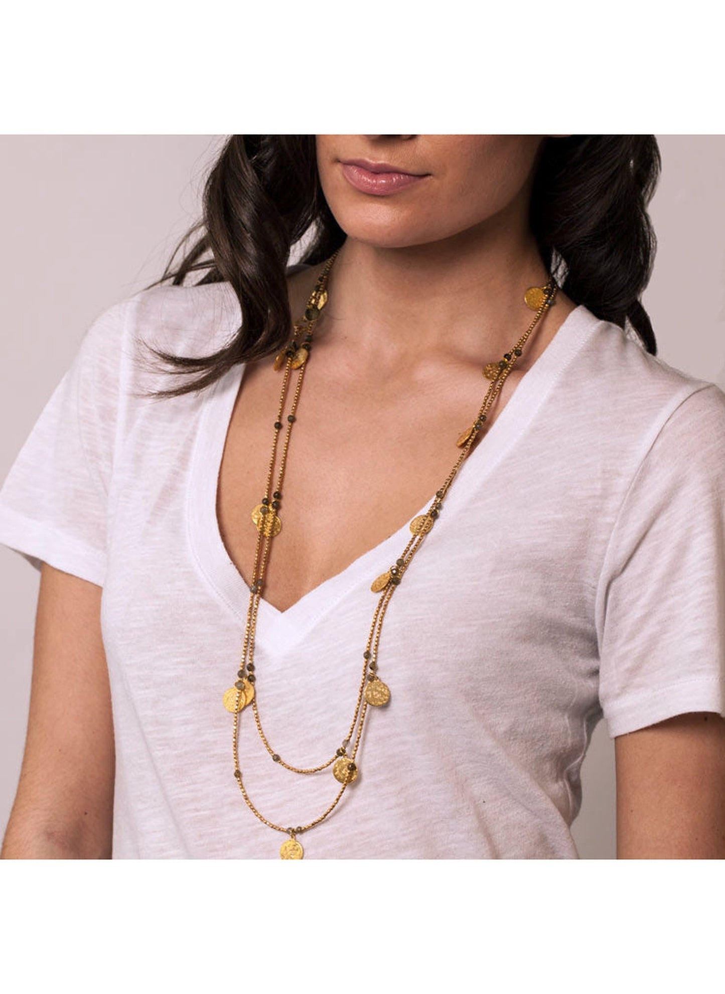Cleo Tourmaline Long Coin Wrap Necklace