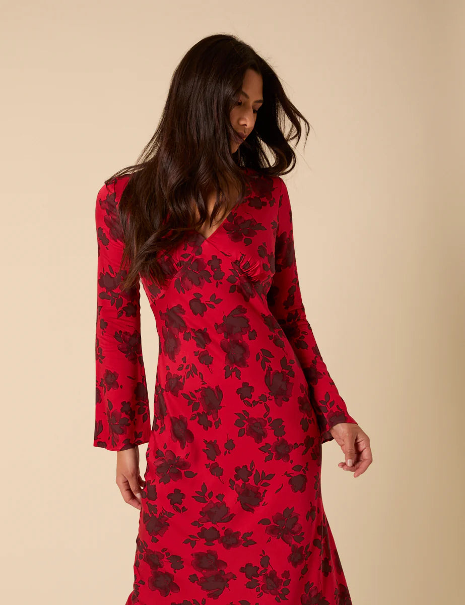 Floral Josie Midi Dress - Red