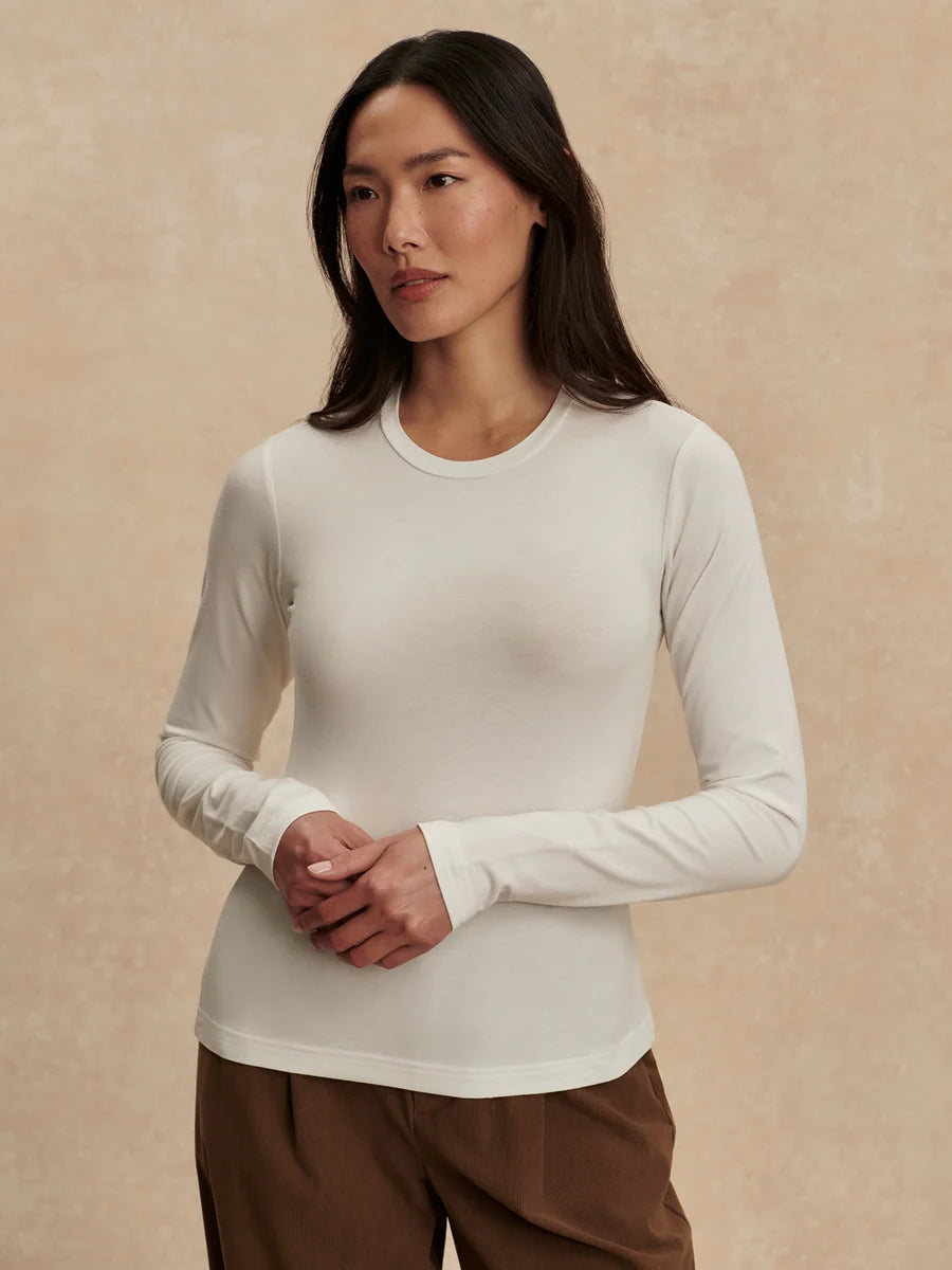 Edna Long Sleeve Fitted Tee - White