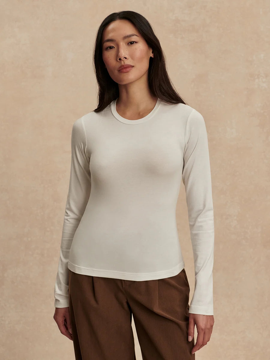 Edna Long Sleeve Fitted Tee - White