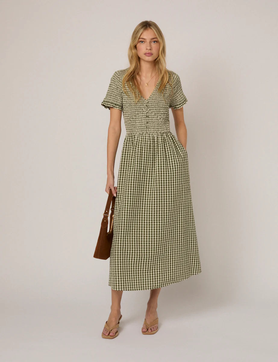 Green Gingham Eliza Midi Dress