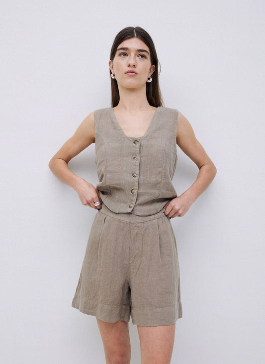 Khaki Linen Shorts