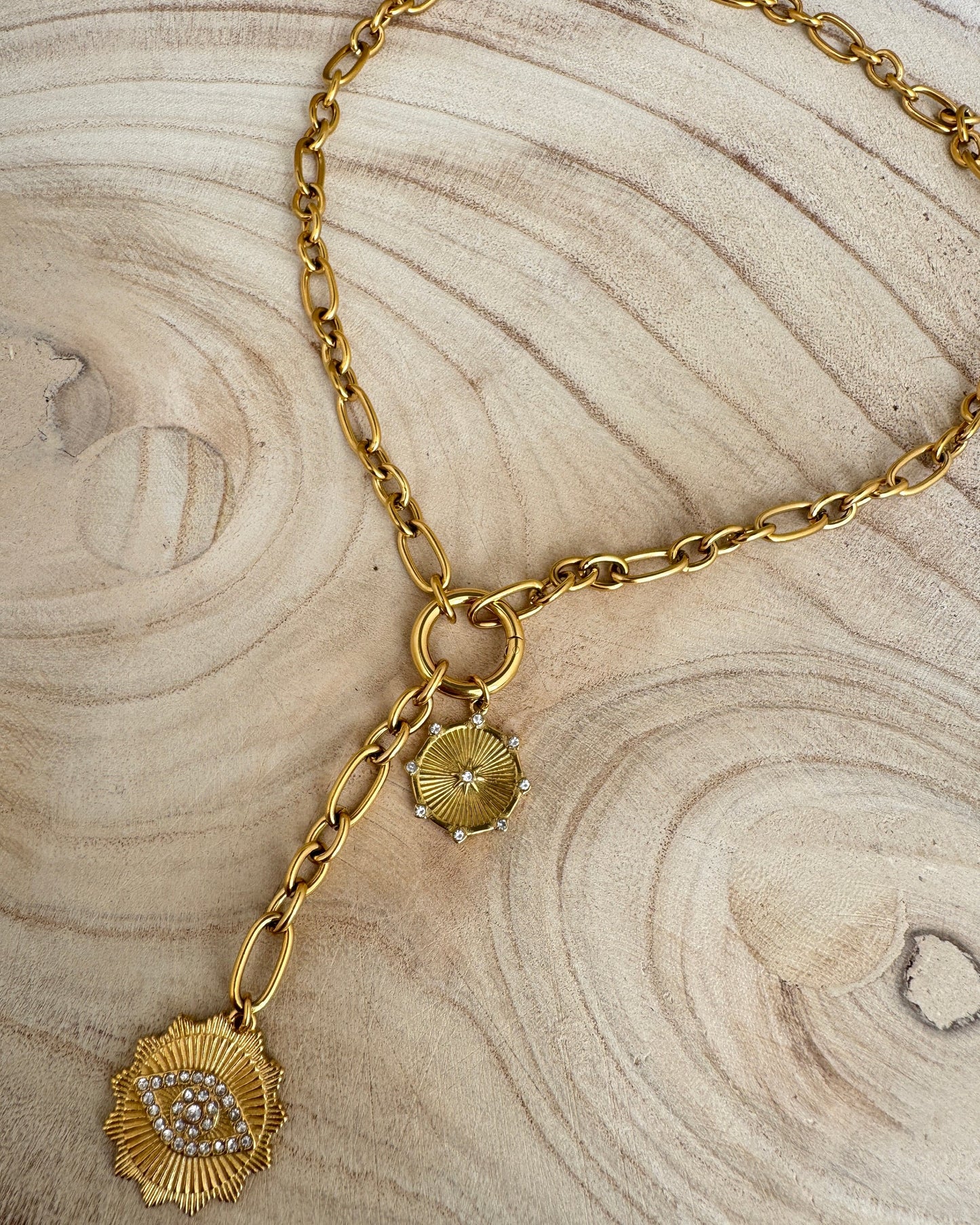 Gold Evil Eye Chunk Charm Necklace