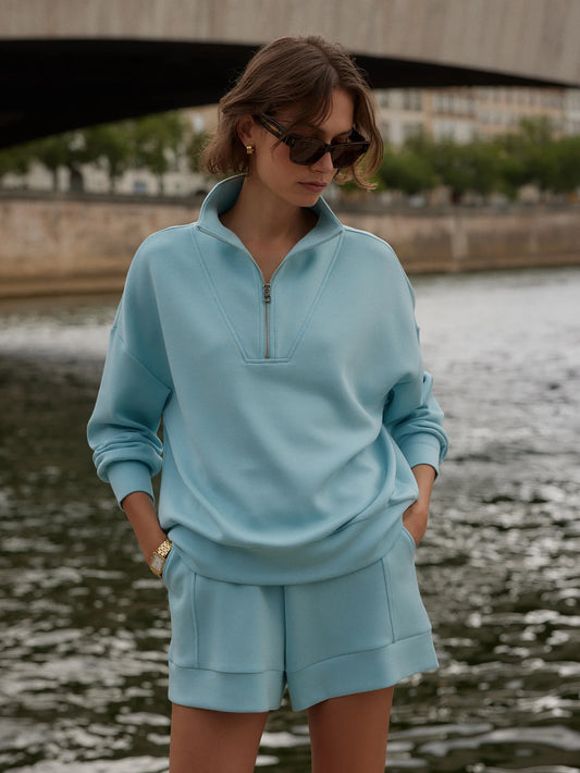 Hawley Half-Zip Sweat - Porcelain Blue