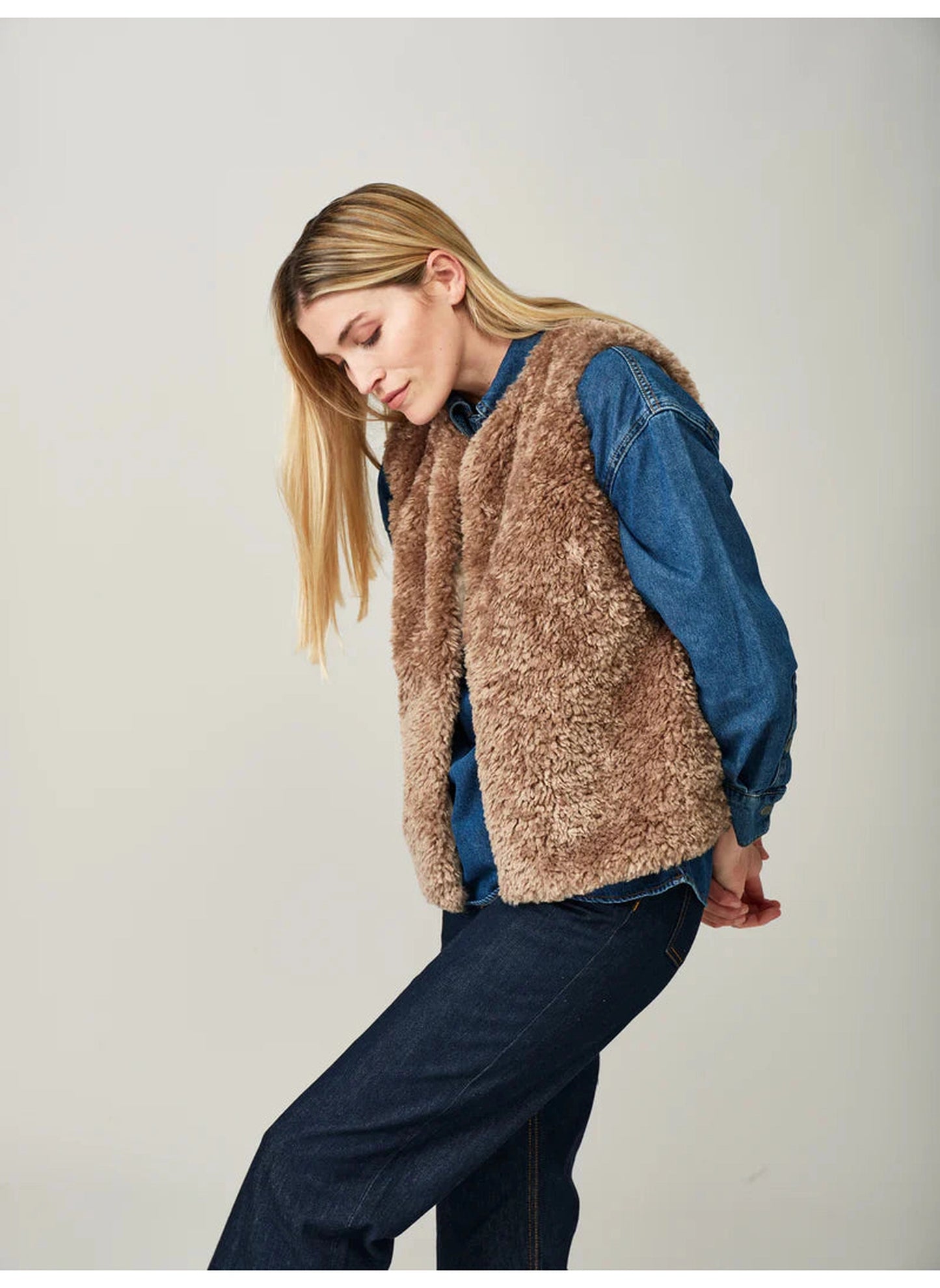 Faux Sheepskin Gilet - Taupe