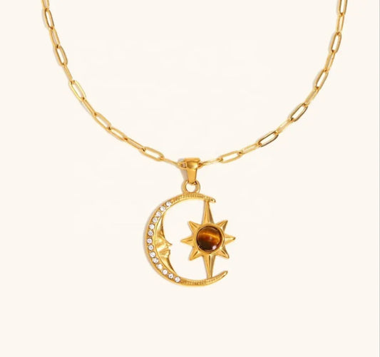 Moon & Star Pendant - Tiger's Eye Stone