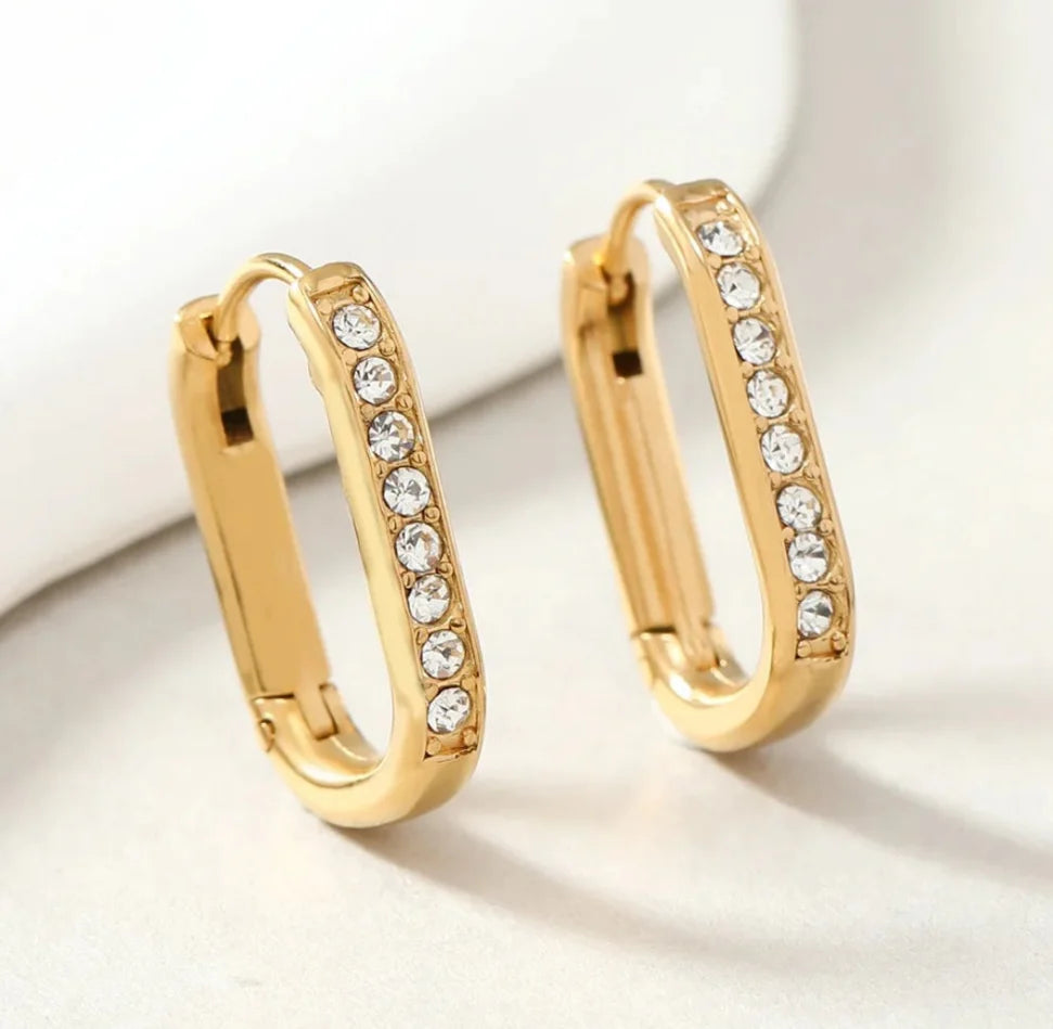 Oval Sparkle Hoop Earrings - Gold