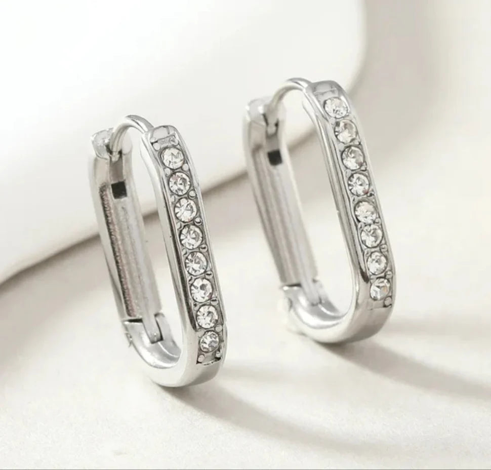 Oval Sparkle Hoop Earrings - Silver