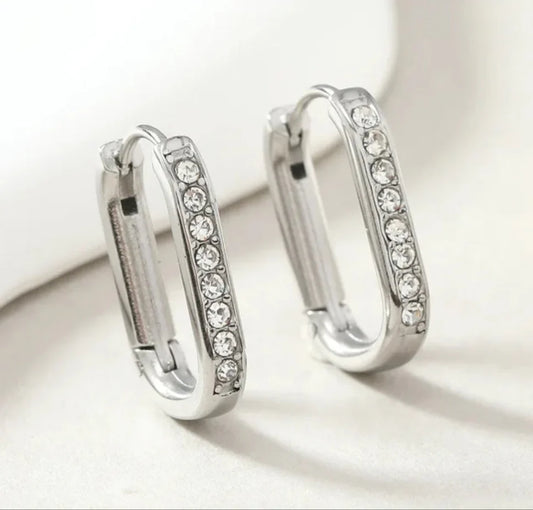 Oval Sparkle Hoop Earrings - Silver