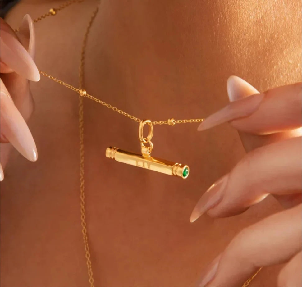 Crystal T Bar Pendant Necklace - Emerald