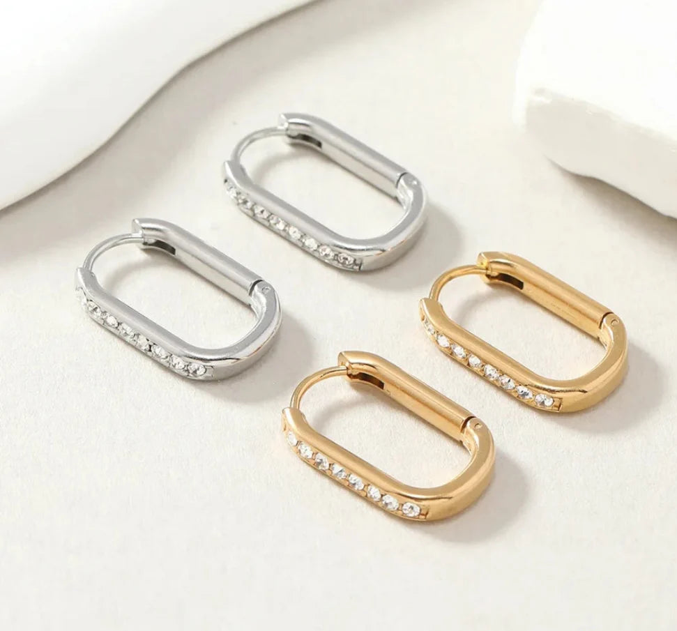 Oval Sparkle Hoop Earrings - Silver