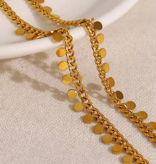 Curb Chain Mini Disc Necklace - Gold
