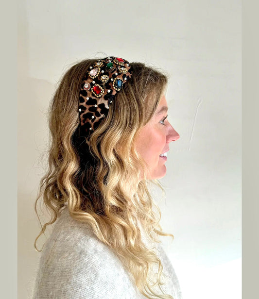 Embroidered Headband - Leopard