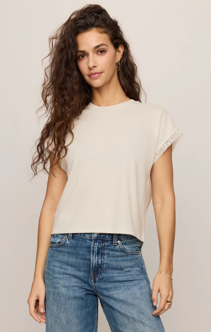 Marika Lace Trim Muscle Tee - Cloud