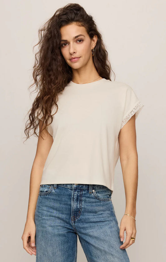 Marika Lace Trim Muscle Tee - Cloud