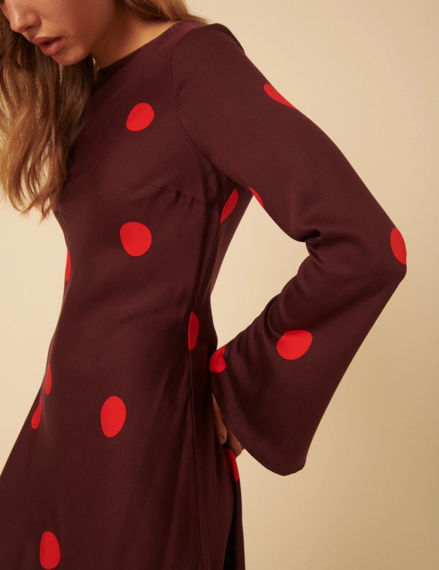 Polka Dot Long Sleeve Romy Mini Dress - Burgundy