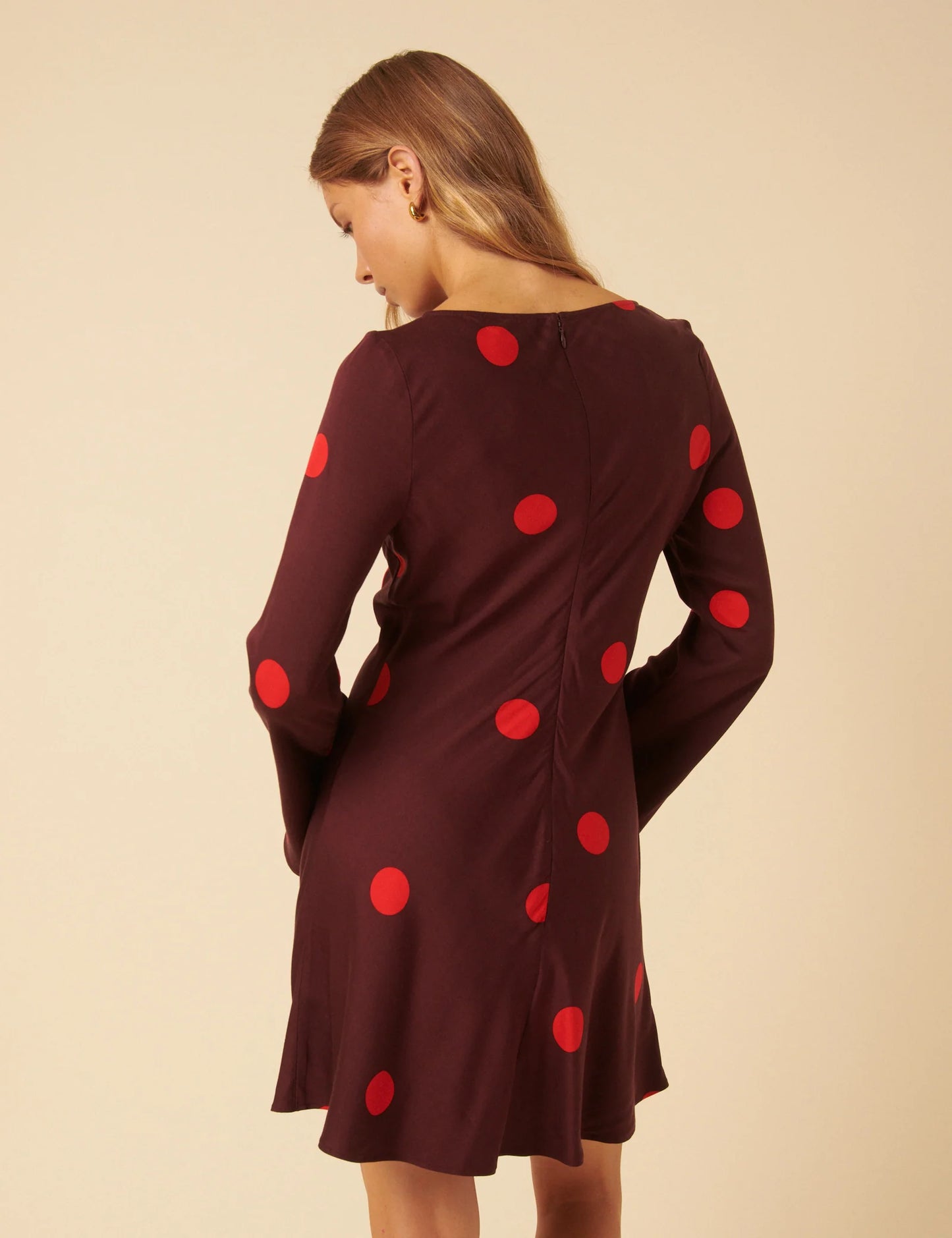 Polka Dot Long Sleeve Romy Mini Dress - Burgundy