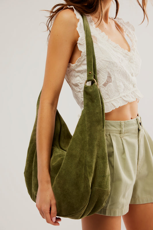 Roma Suede Tote Bag - Olive Green