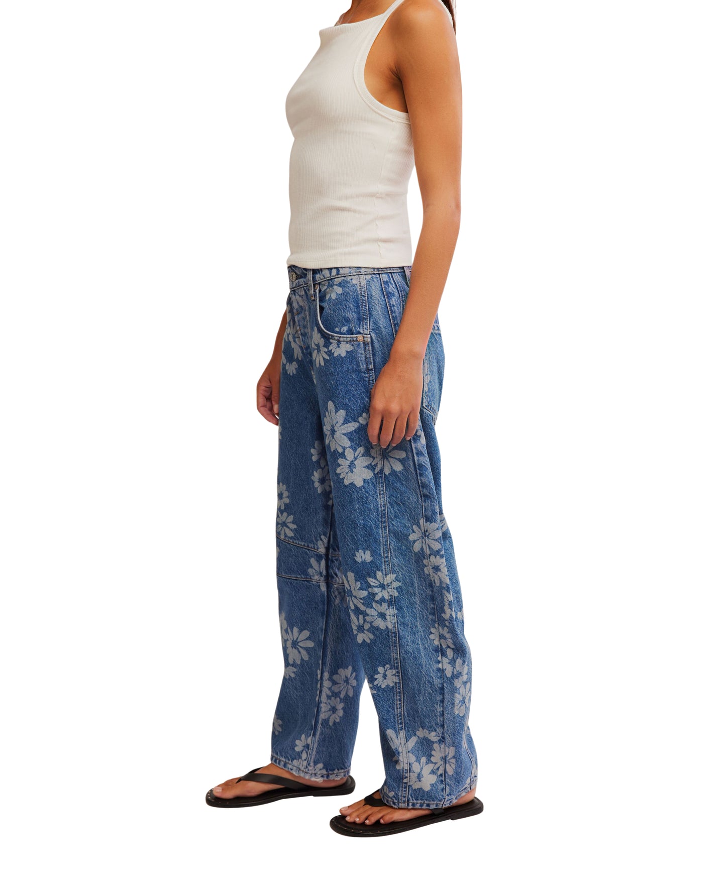 Good Luck Printed Barrel Jeans - Laser Daisy