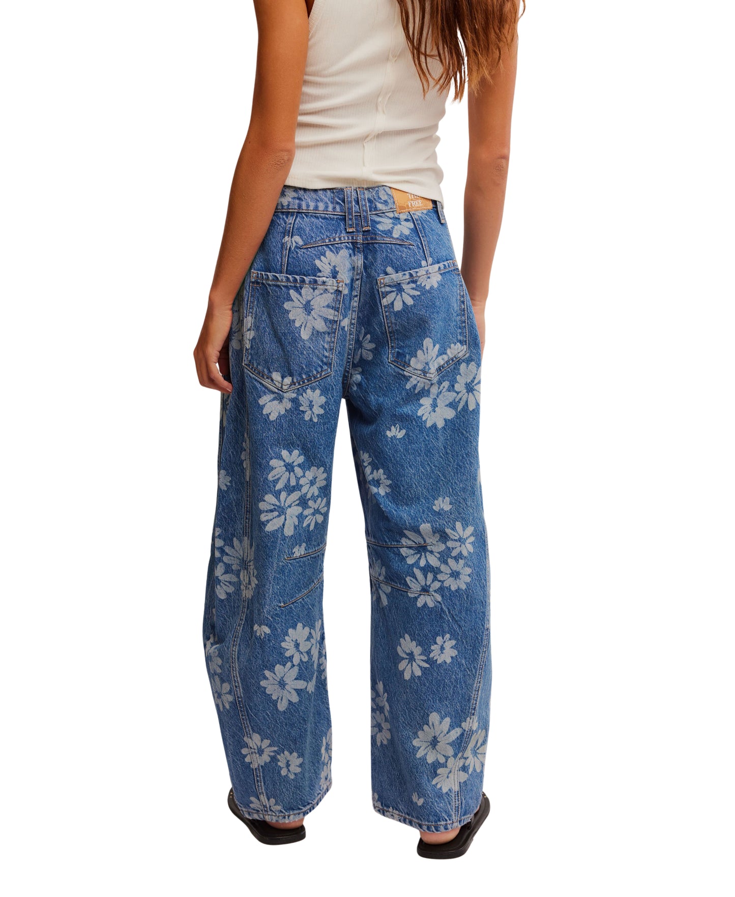 Good Luck Printed Barrel Jeans - Laser Daisy