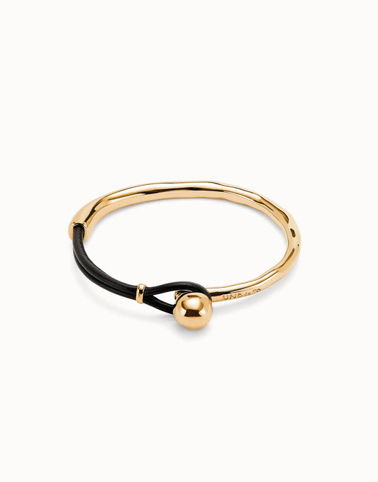 Bangle Bracelet with Brown Leather