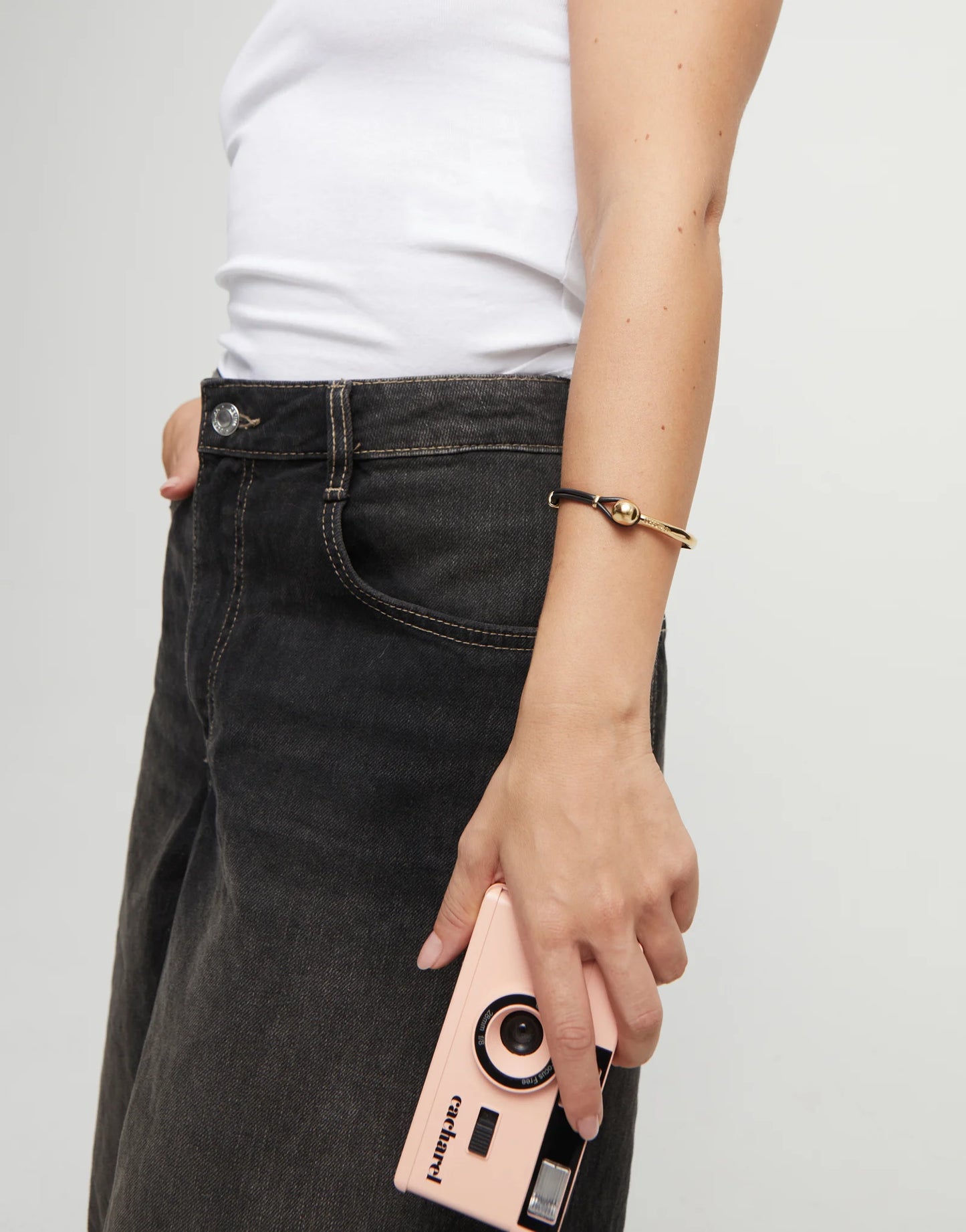 Bangle Bracelet with Brown Leather