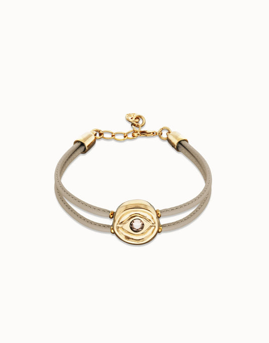 Double Ivory Leather Bracelet with Eye - Gold