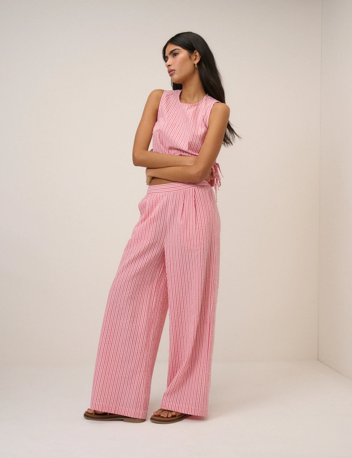Pink Pinstripe Wide Leg Trouser