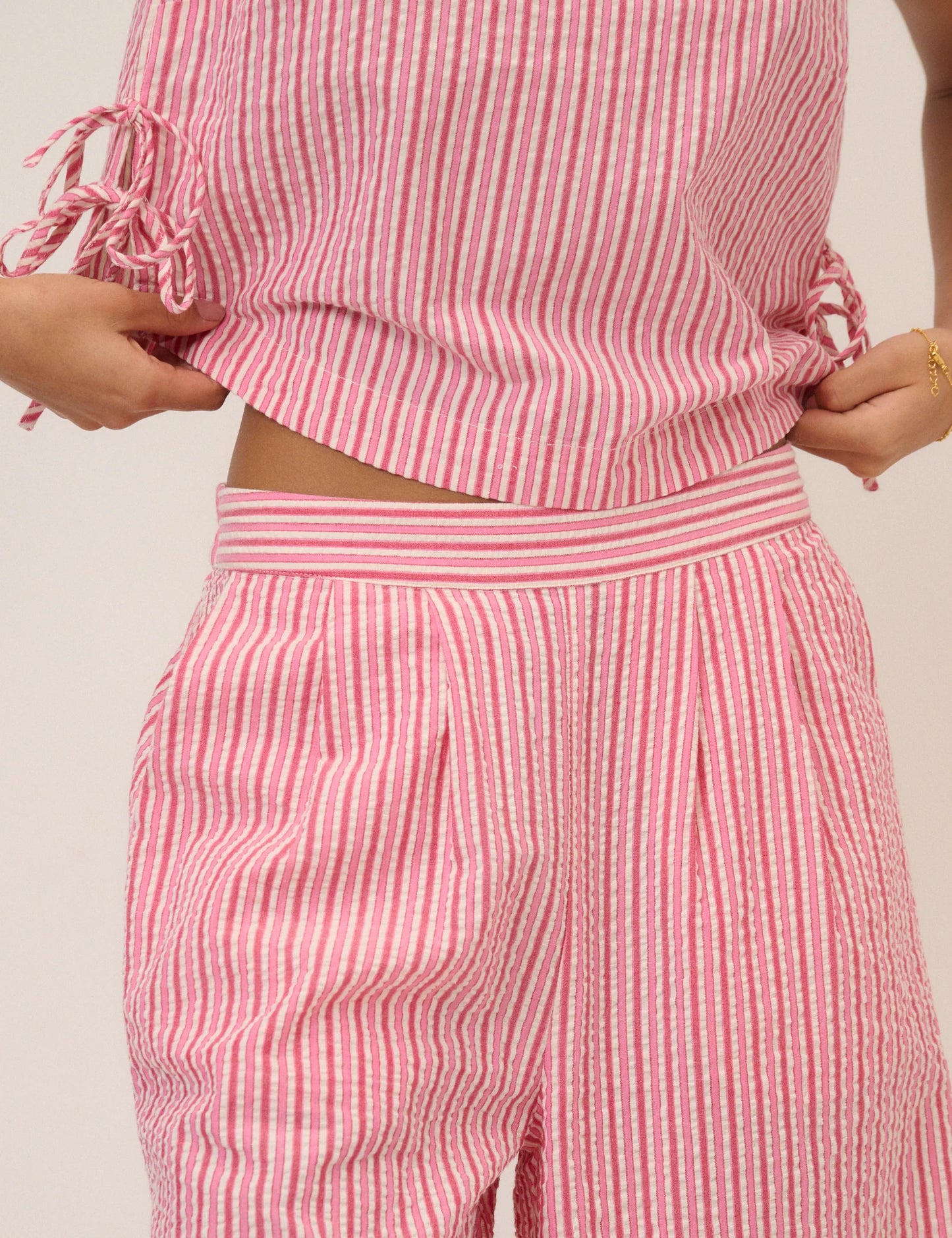 Pink Pinstripe Wide Leg Trouser