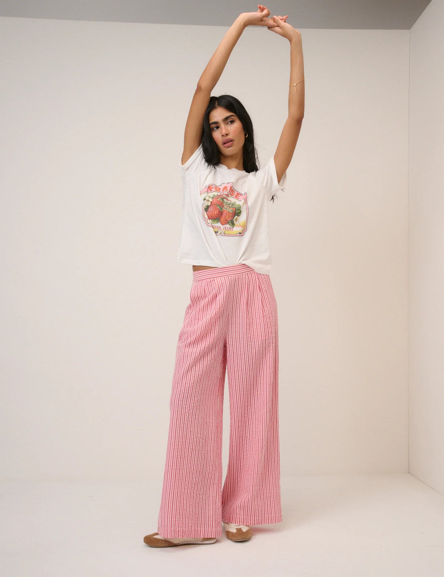 Pink Pinstripe Wide Leg Trouser