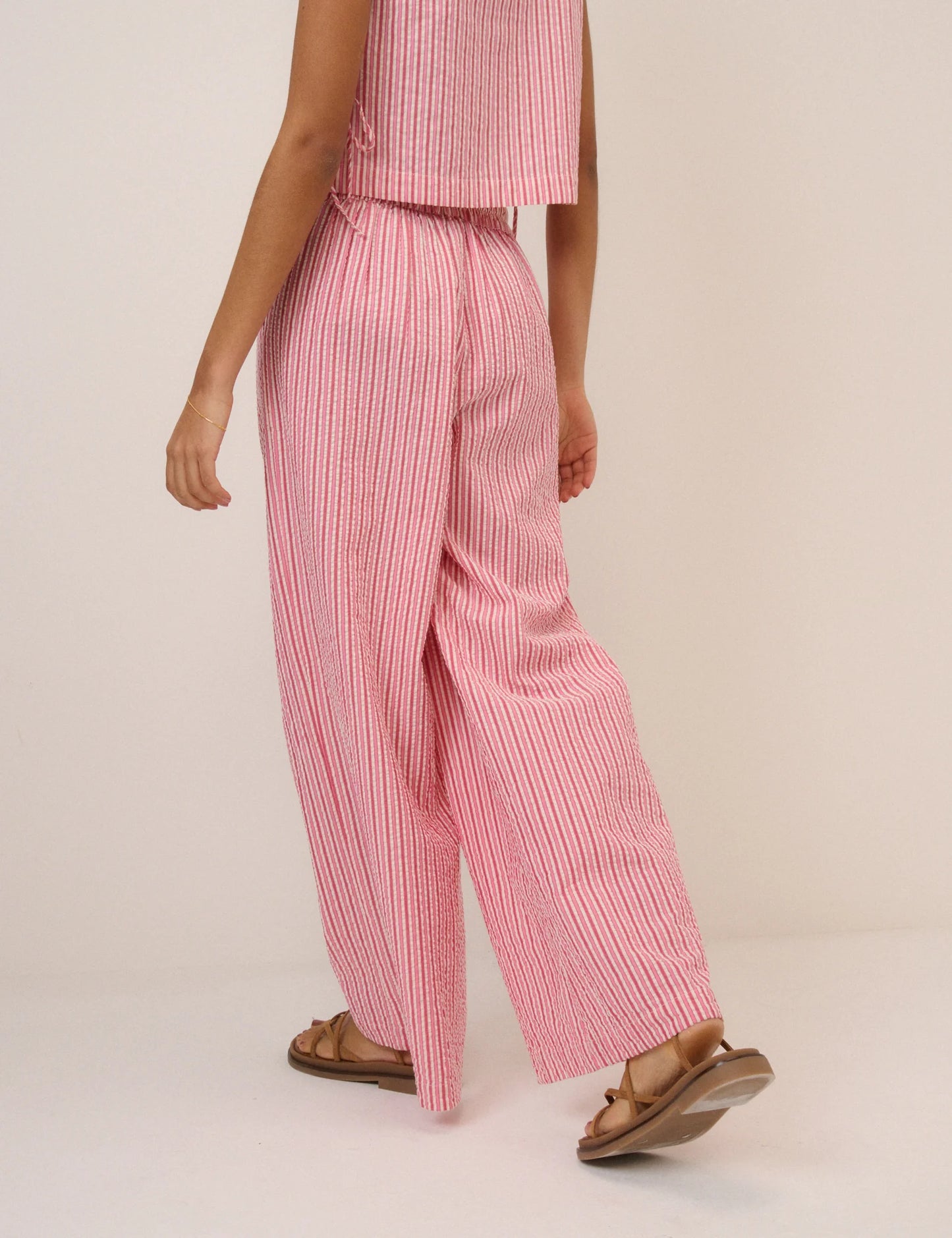 Pink Pinstripe Wide Leg Trouser