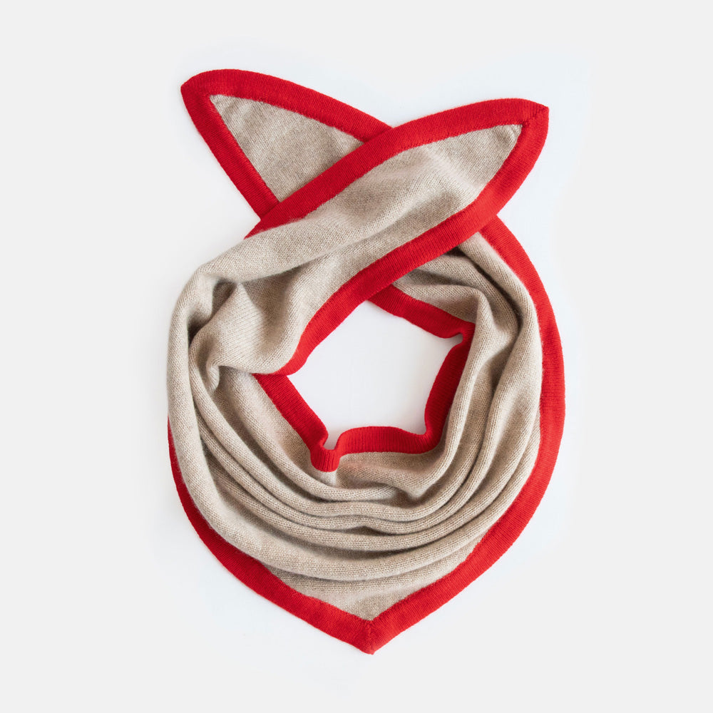 Cashmere Triangle Scarf - Camel/Red