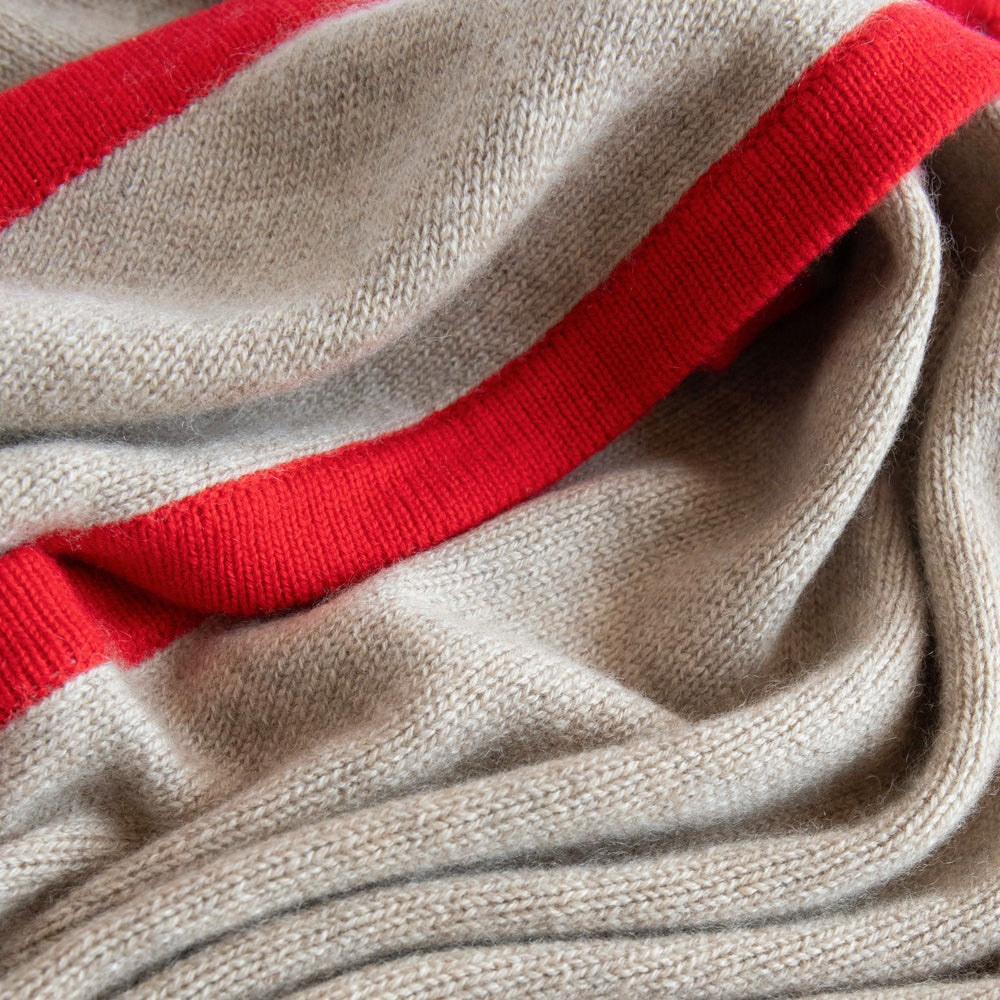 Cashmere Triangle Scarf - Camel/Red