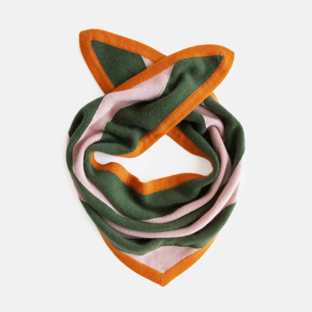 Cashmere Triangle Scarf - Pink/Khaki/Orange Stripe