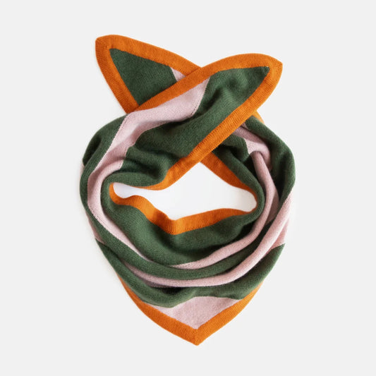 Cashmere Triangle Scarf - Pink/Khaki/Orange Stripe