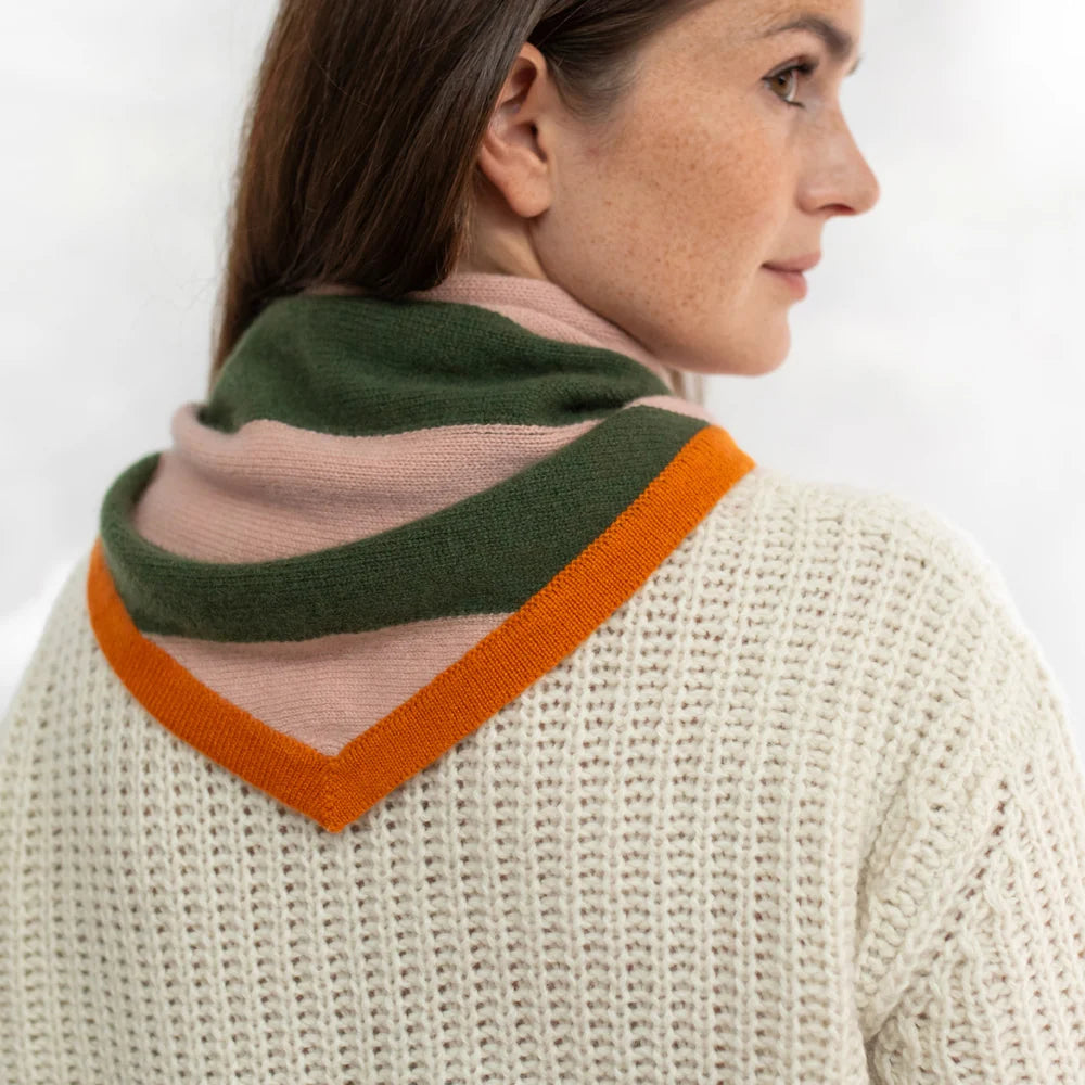 Cashmere Triangle Scarf - Pink/Khaki/Orange Stripe
