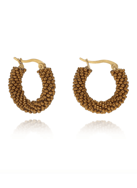 Zuri Chunky Huggie Seed Bead Earrings - Bronze