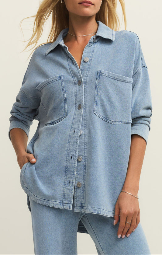 All Day Knit Denim Jacket - Ocean Air Indigo