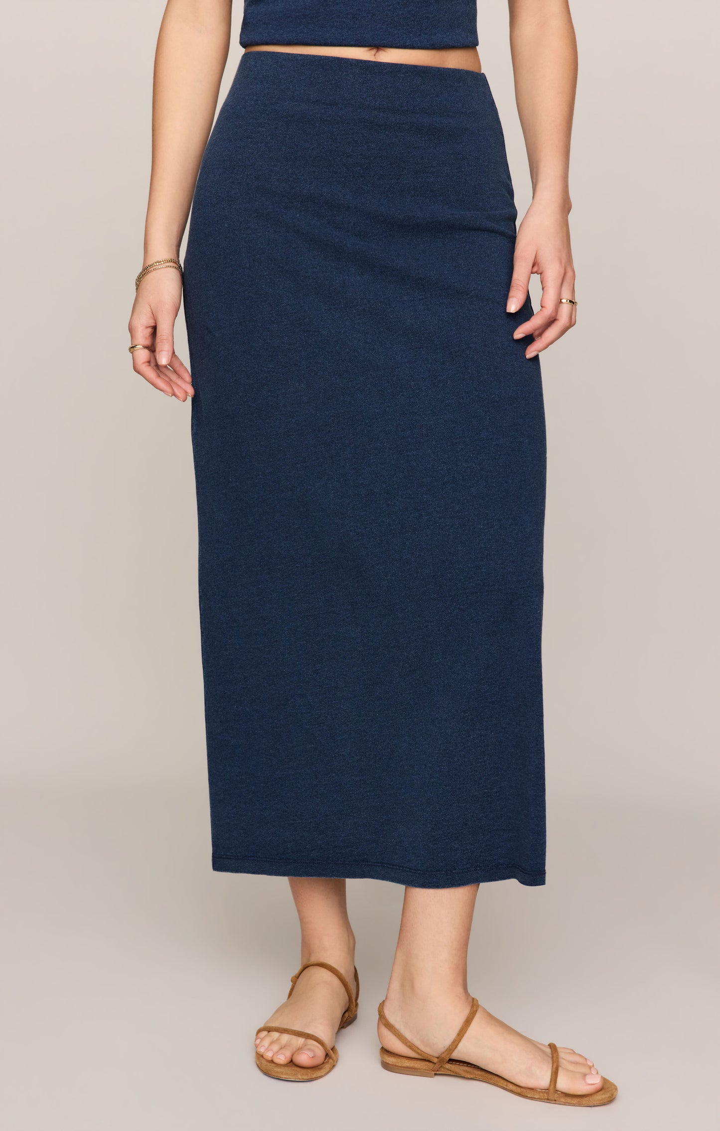 Gail Jersey Denim Midi Skirt - Indigo