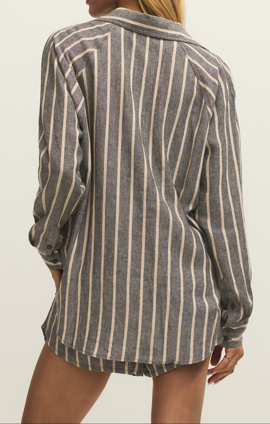 The Perfect Linen Striped Top - Black
