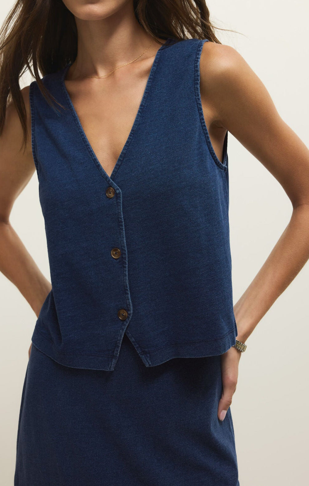 Noelle Jersey Denim Tank - Indigo