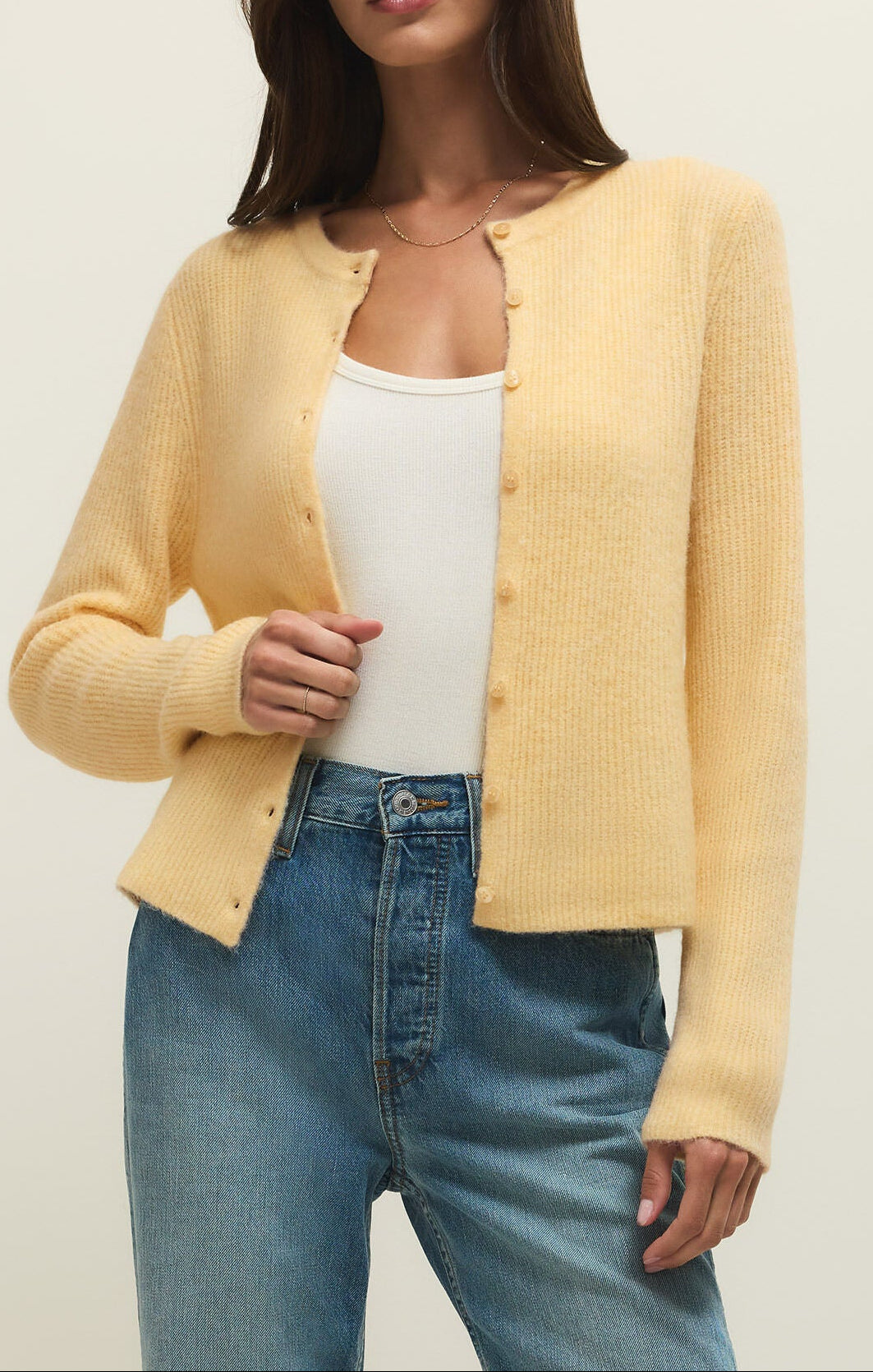 Medina Cozy Rib Cardigan - Custard