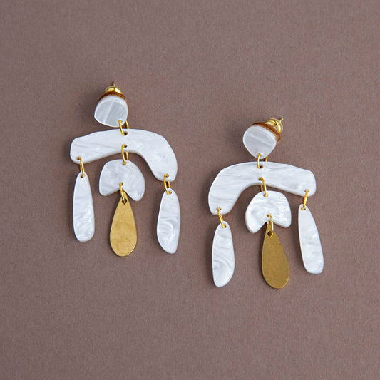 Tangent Statement Drop Earrings - Pearly White