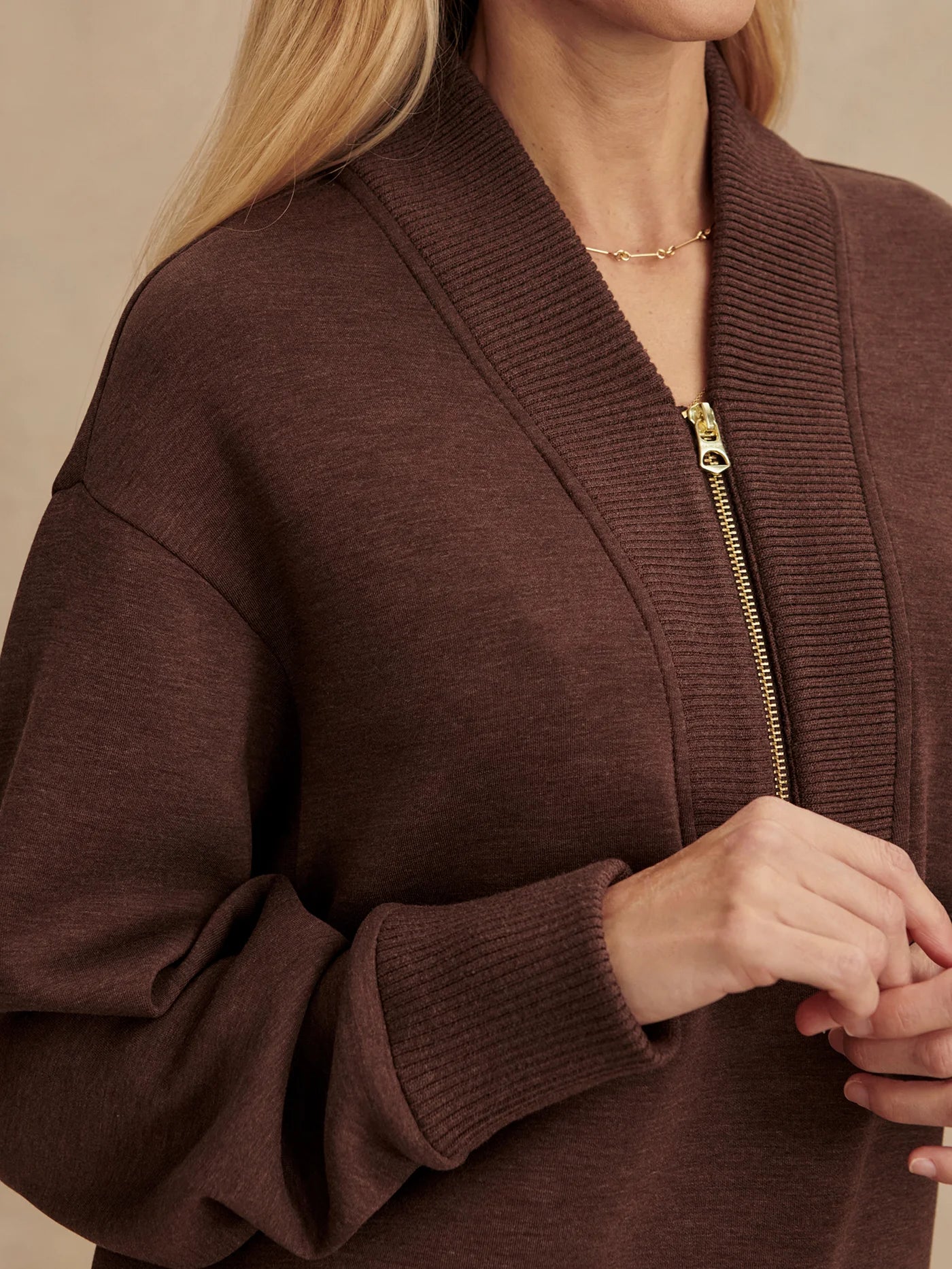 Sally Half Zip Sweat - Coffee Bean Marl