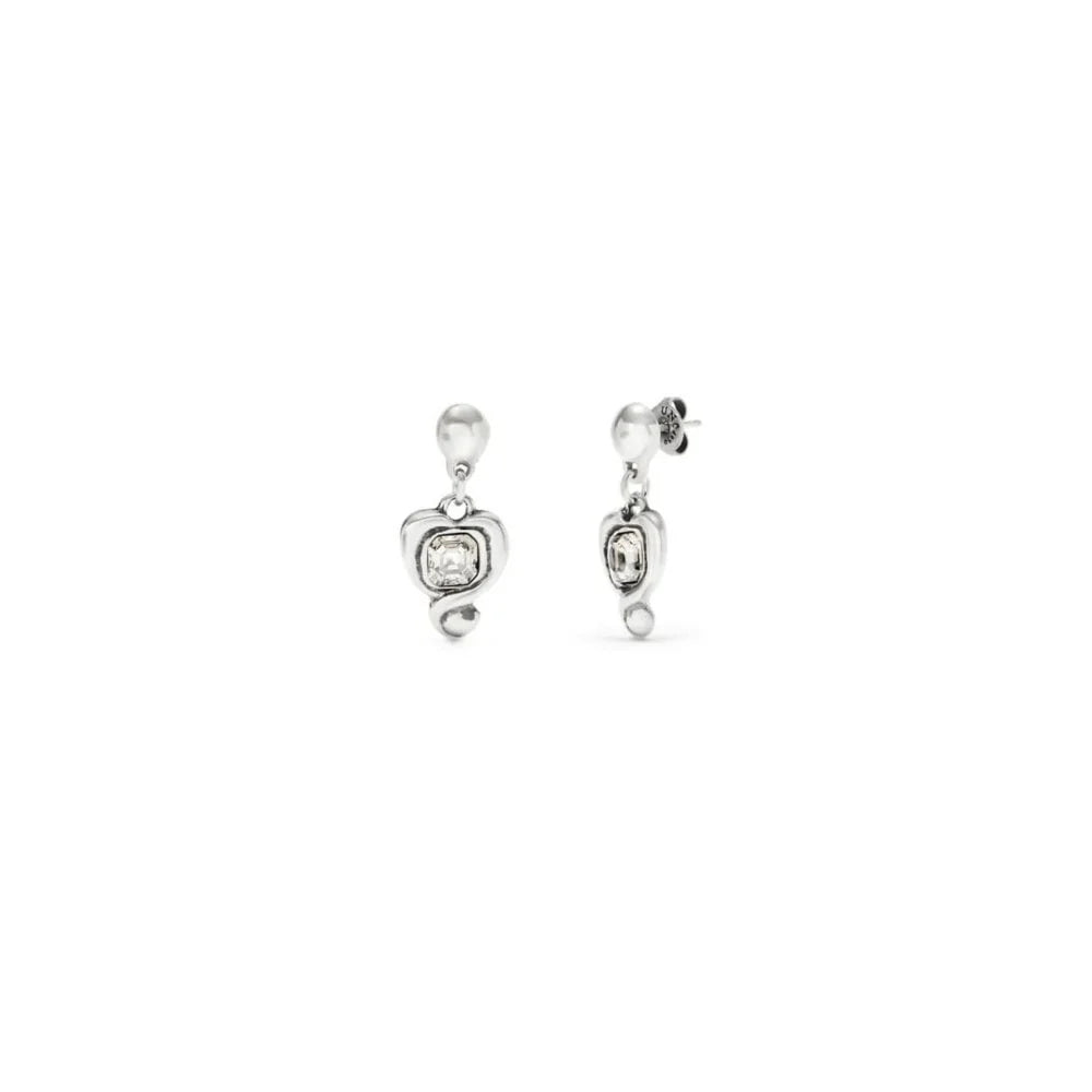Drop Earrings with a Heart and Crystal