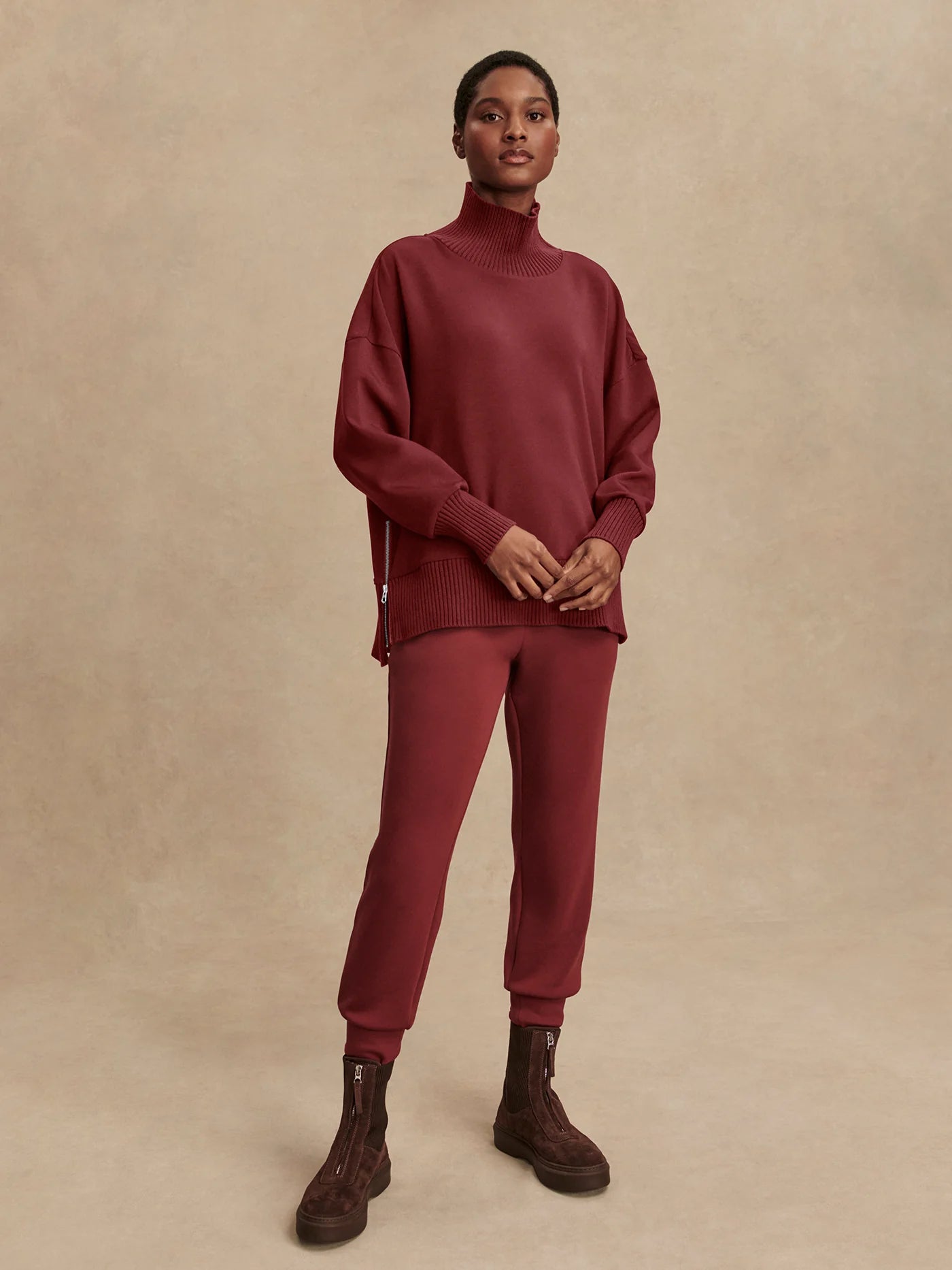 Barker High Neck Sweat - New Maroon
