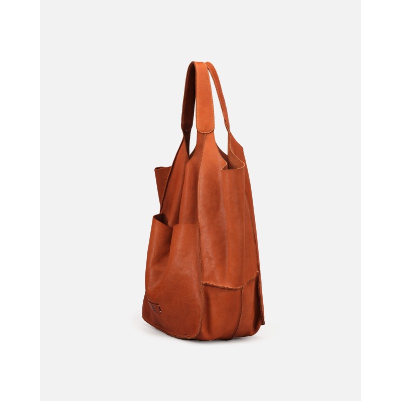 Leather shoulder bag BIBA Homer - Tan