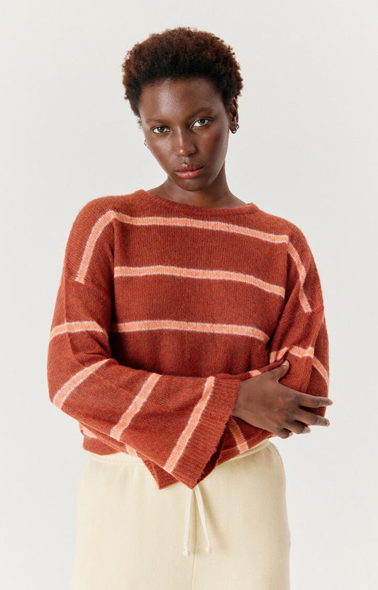 Bodyrow Sweater - Melange Pecan Coral Stripe